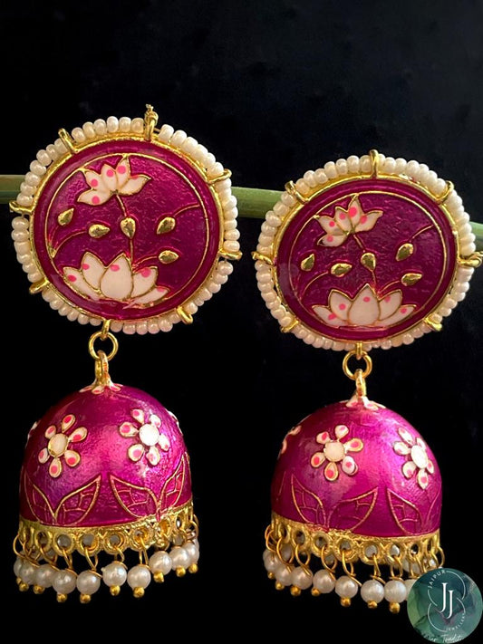 Meenakari Flower Print Jhumka TOP Earring