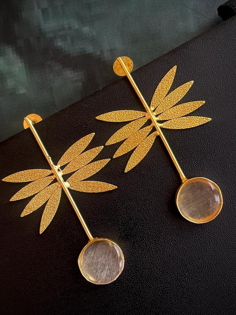 Monalisa Stone Golden Leaf Earring