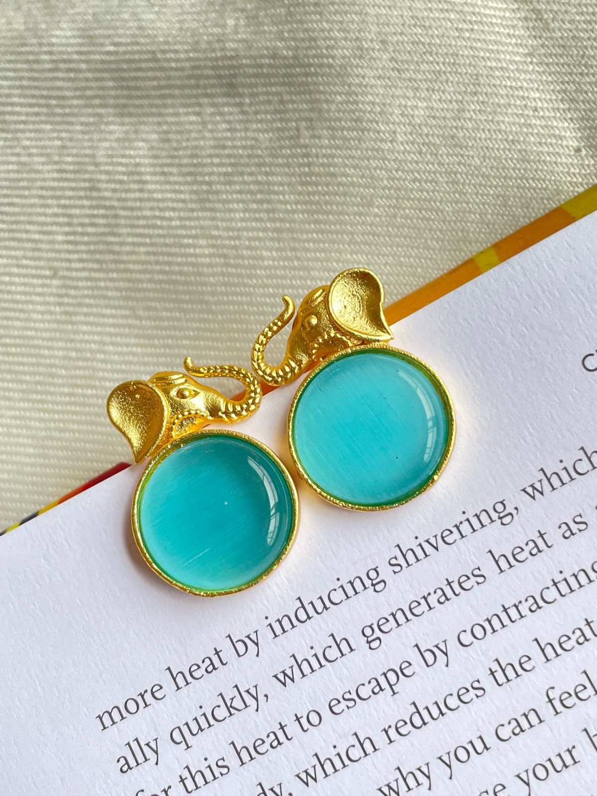 Monalisa Stone Elephant Shape Golden Stud Earring