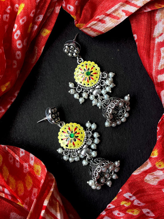 Hand Painted Oxidized Jhumka Earring