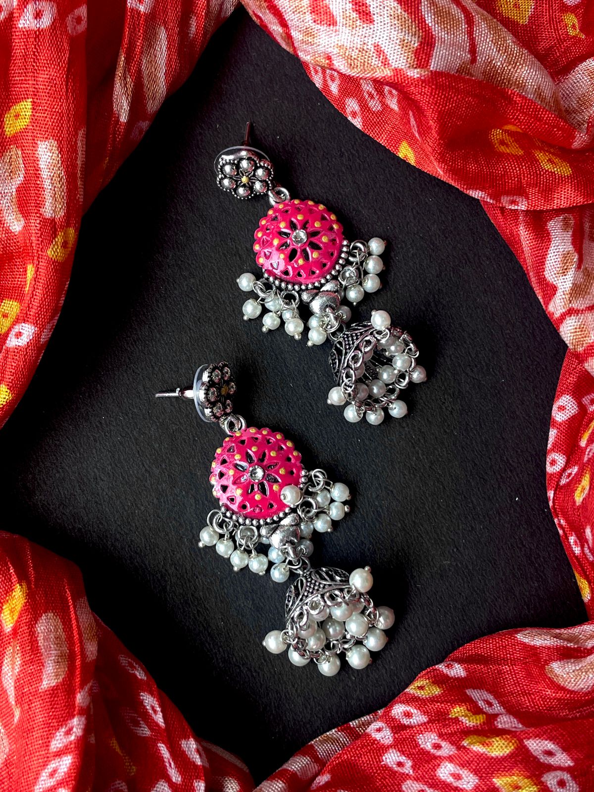 Hand Painted Oxidized Jhumka Earring