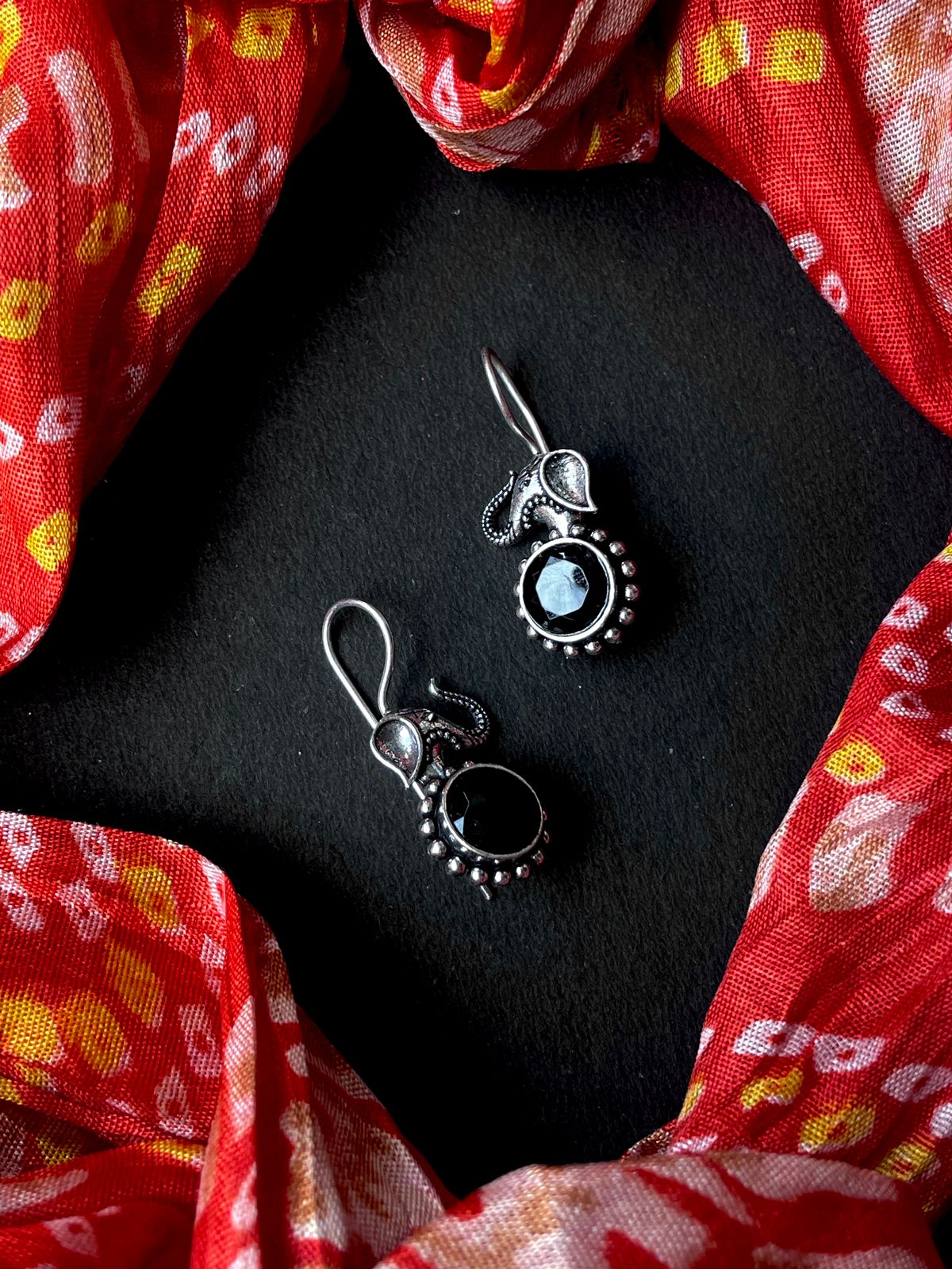 Monalisa Stone Oxidized Elephant shape Earring