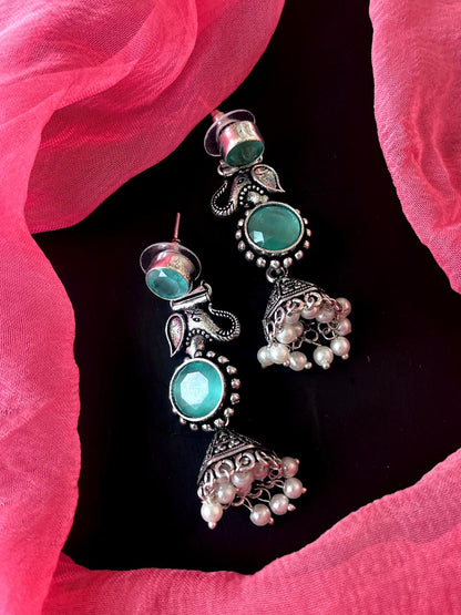 Monalisa Stone Oxidized Elephant shape Earring