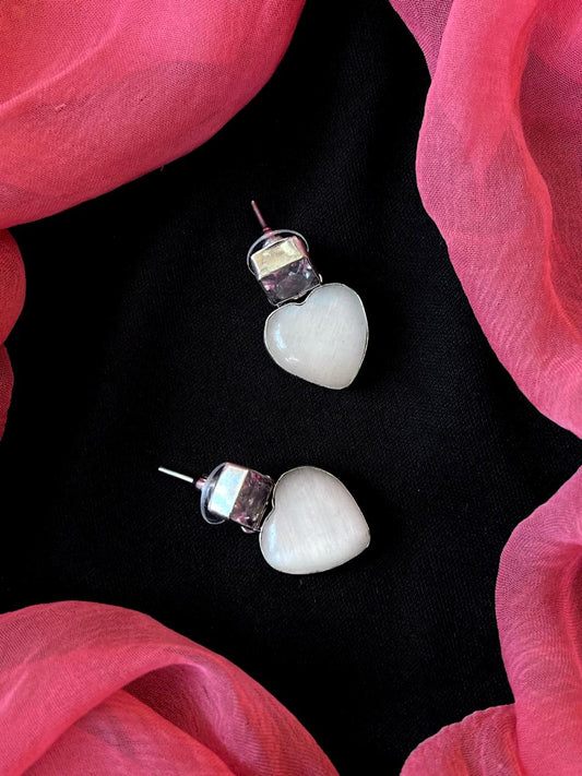 Heart shape Monalisa Stone Silver Replica Earring