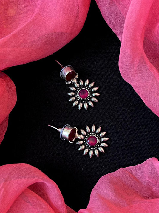 Monalisa Stone Floral Silver Replica Earring