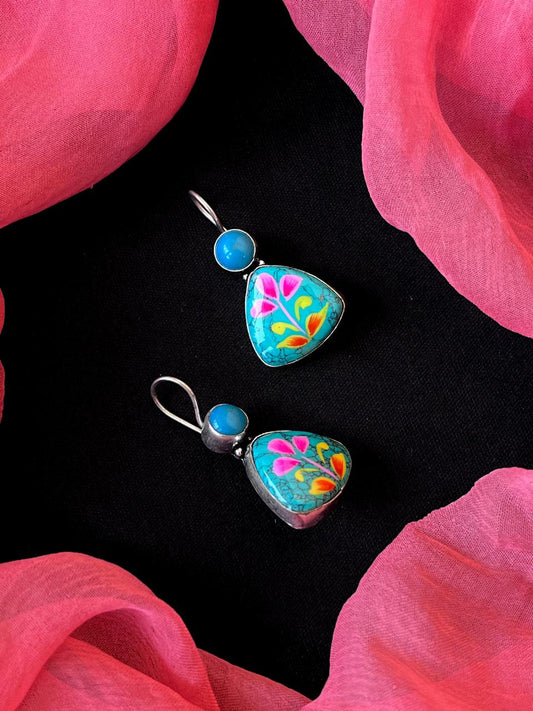 Hand Painted Monalisa Stone Silver Replica Earring