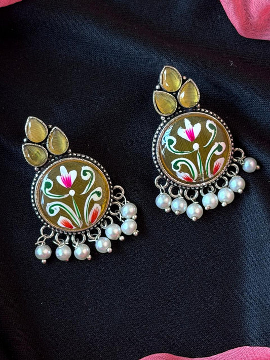 Monalisa Stone Hand Paited Beaded Round Earring