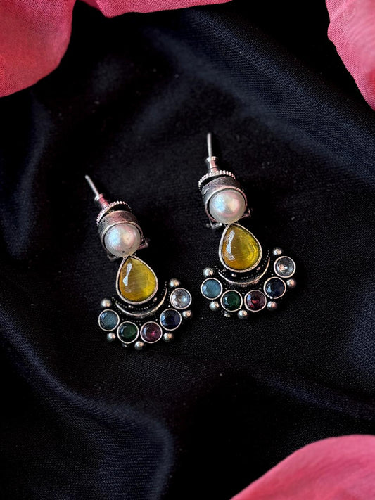 Monalisa Stone Chandbali Pearl Silver Replica Earring