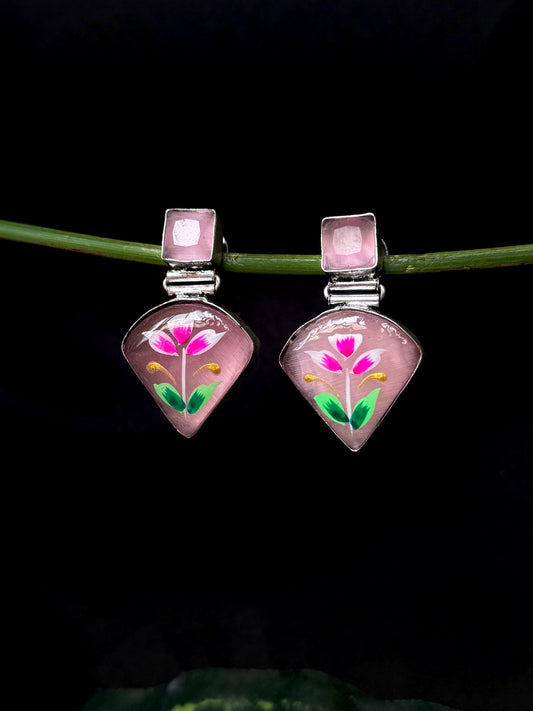 Monalisa Stone Hand Painted Silver Replica Earring