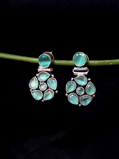 Monalisa Stone Floral Silver Replica Earring