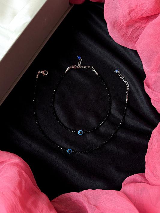 Black Beaded Evel Eye Anklet