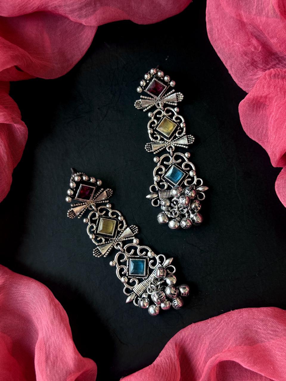 Monalisa Stone Silver Replica Partywear Earring
