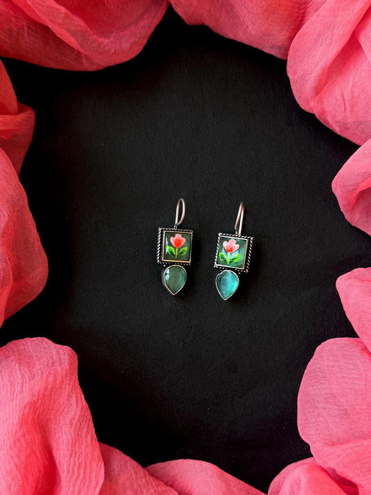 Hand Painted Monalisa Stone Silver Replica Earring