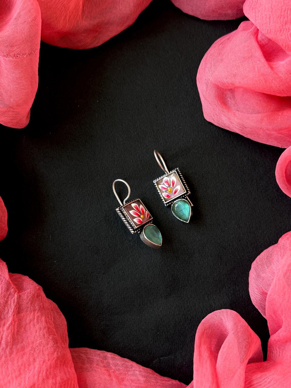 Hand Painted Monalisa Stone Silver Replica Earring