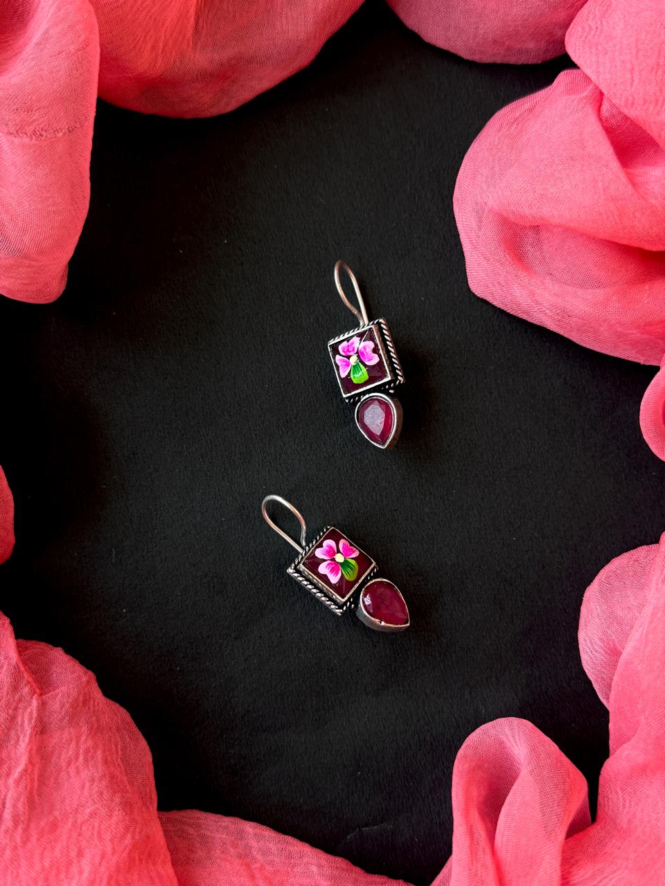 Hand Painted Monalisa Stone Silver Replica Earring