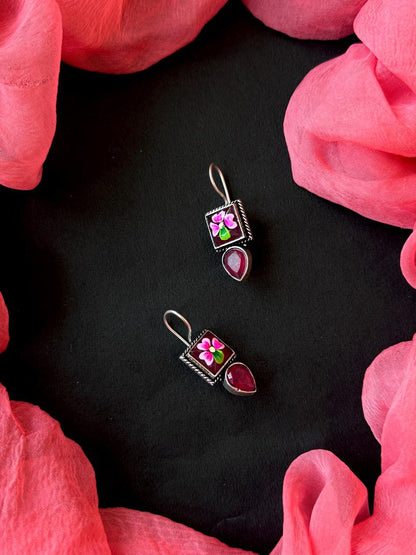 Hand Painted Monalisa Stone Silver Replica Earring