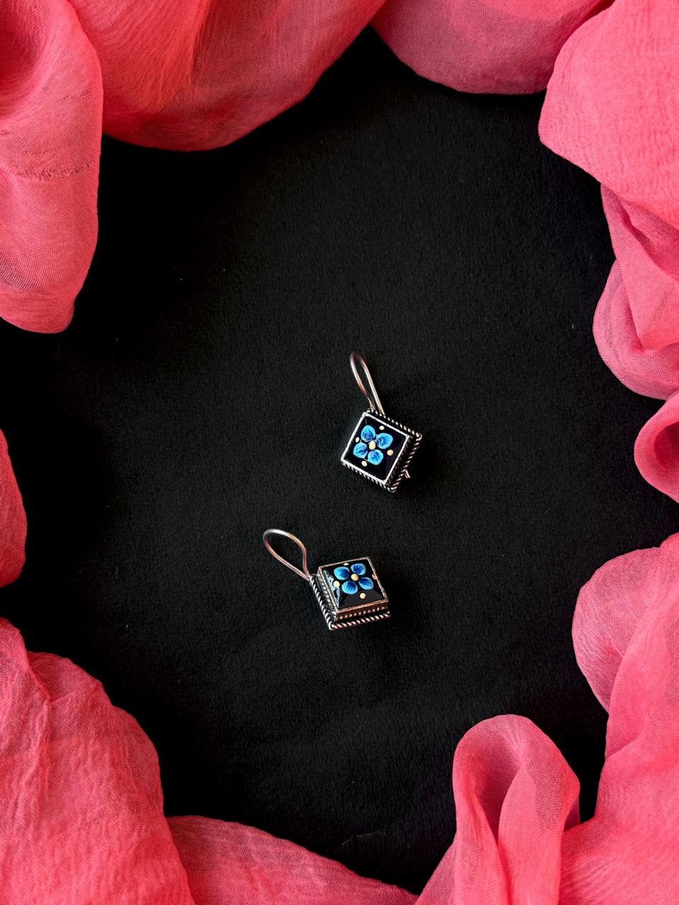 Hand Painted Square Monalisa Stone Siler Replica Earring