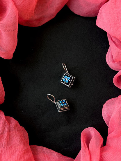 Hand Painted Square Monalisa Stone Siler Replica Earring