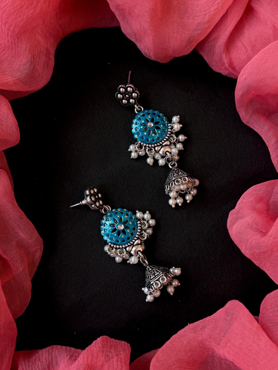 Hand Paited Top and Oxidized Jhumki Earring