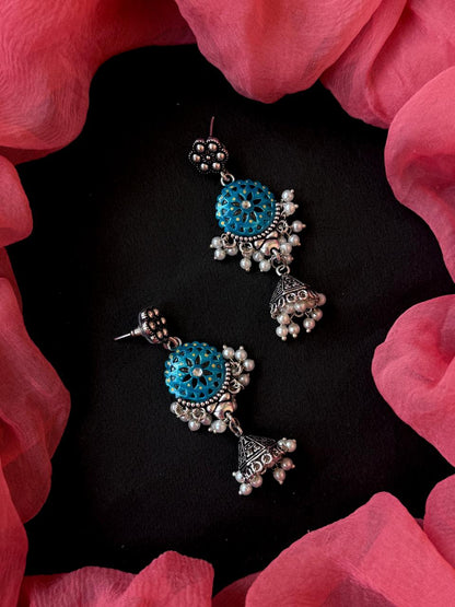 Hand Paited Top and Oxidized Jhumki Earring