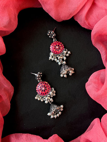 Hand Paited Top and Oxidized Jhumki Earring