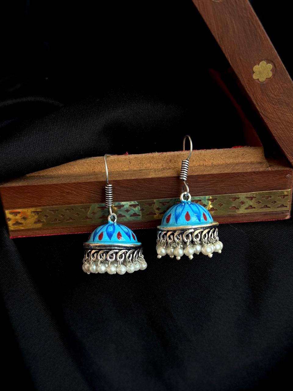 Hand Painted Oxidized Jhumki Earring