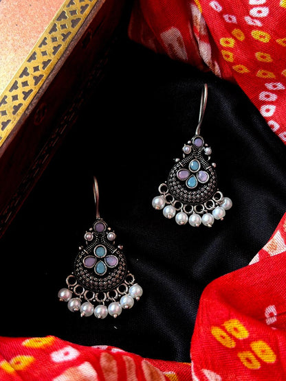 Monalisa Stone Black Polish Oxidized Earring