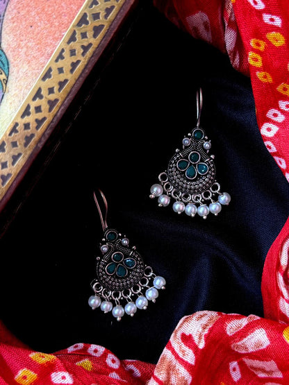 Monalisa Stone Black Polish Oxidized Earring