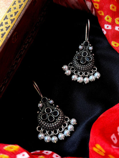 Monalisa Stone Black Polish Oxidized Earring