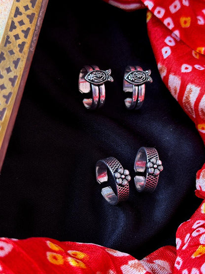 Silver Replica Oxidized Toe Ring (Set of 2 pairs)