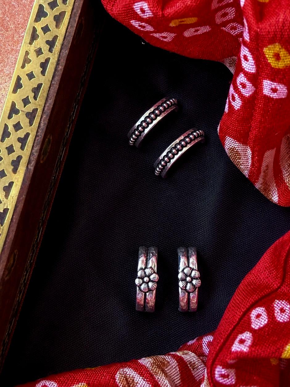 Silver Replica Oxidized Toe Ring (Set of 2 pairs)