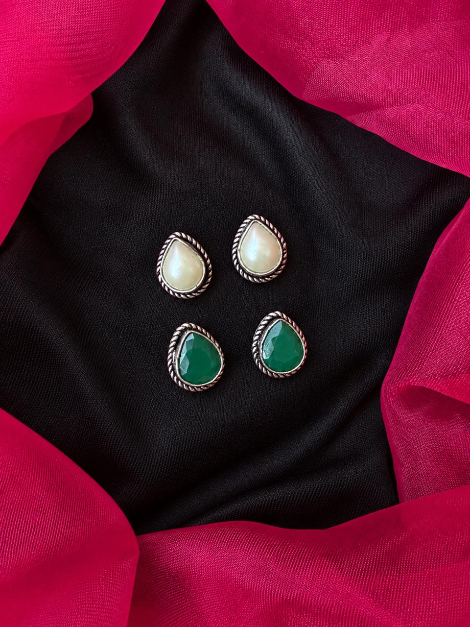 Monalisa Stone Oxidized Stud Earring (Set of 2 pairs)