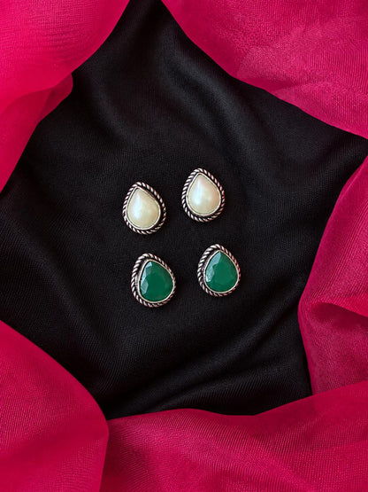 Monalisa Stone Oxidized Stud Earring (Set of 2 pairs)
