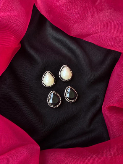 Monalisa Stone Oxidized Stud Earring (Set of 2 pairs)