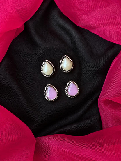 Monalisa Stone Oxidized Stud Earring (Set of 2 pairs)