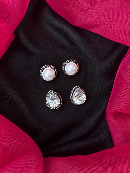 Monalisa Stone Oxidized Stud Earring (Set of 2 pairs)