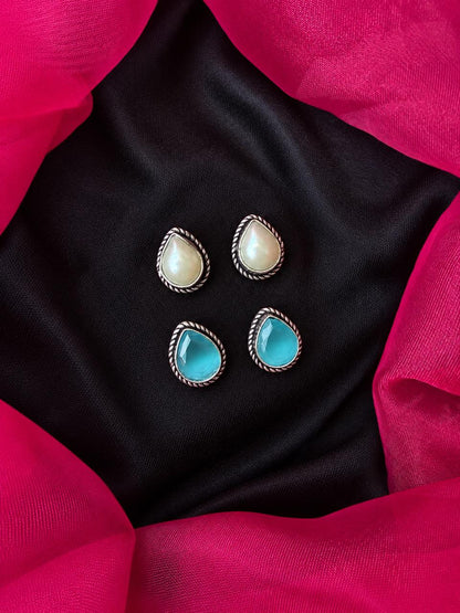 Monalisa Stone Oxidized Stud Earring (Set of 2 pairs)