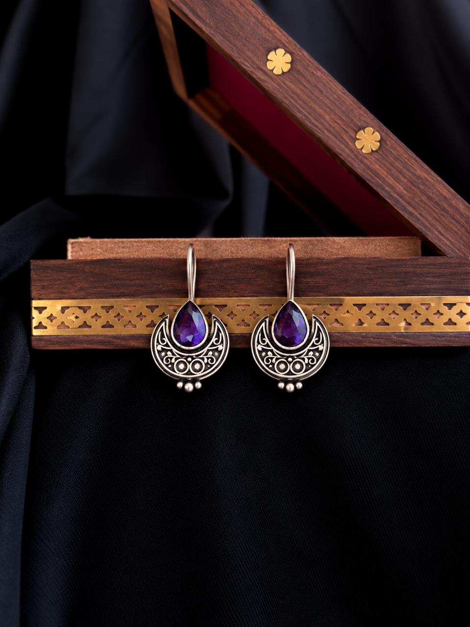 Monalisa Stone Oxidized Chandbali Earring