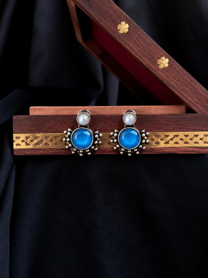 Monalisa Stone Oxidized Floral Earring