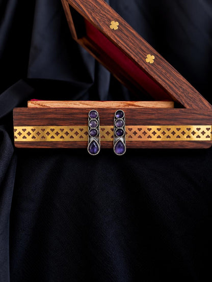 Monalisa Stone Geometrical Oxidized Earring