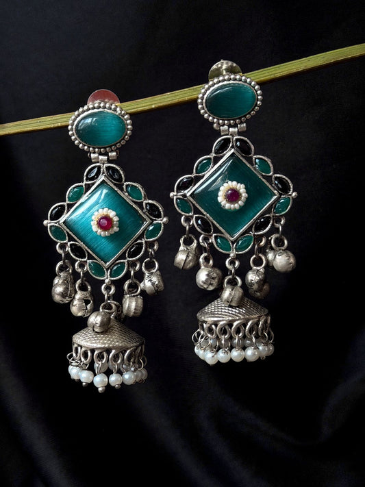 Monalisa Stone Beaded Partywear Silver Replica Earring