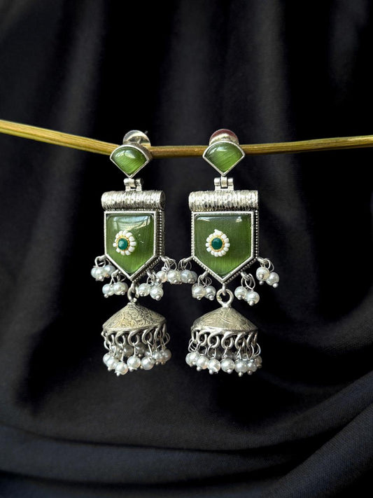 Monalisa Stone Beaded Partywear Silver Replica Earring