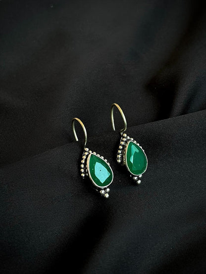 Green Stone 92.5 Silver Stud Earring