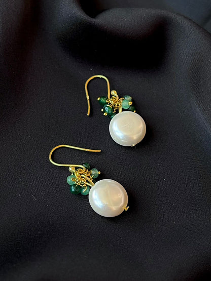 Semi Precious Pearl and Cheed 92.5 Silver with Gold Plating Earring