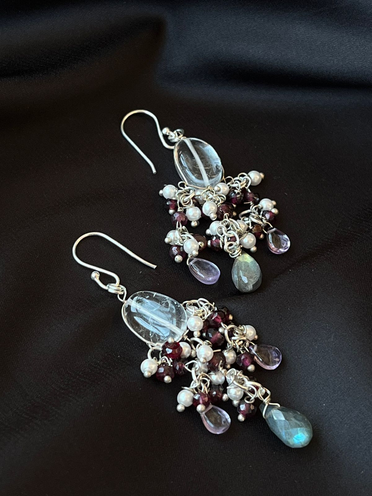 Sapphire stone Beaded 92.5 Silver Earring