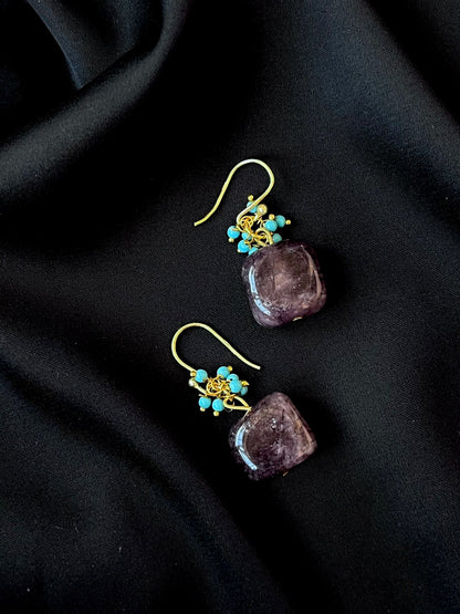 Stone Beads Gold Plated 92.5 Silver Earring