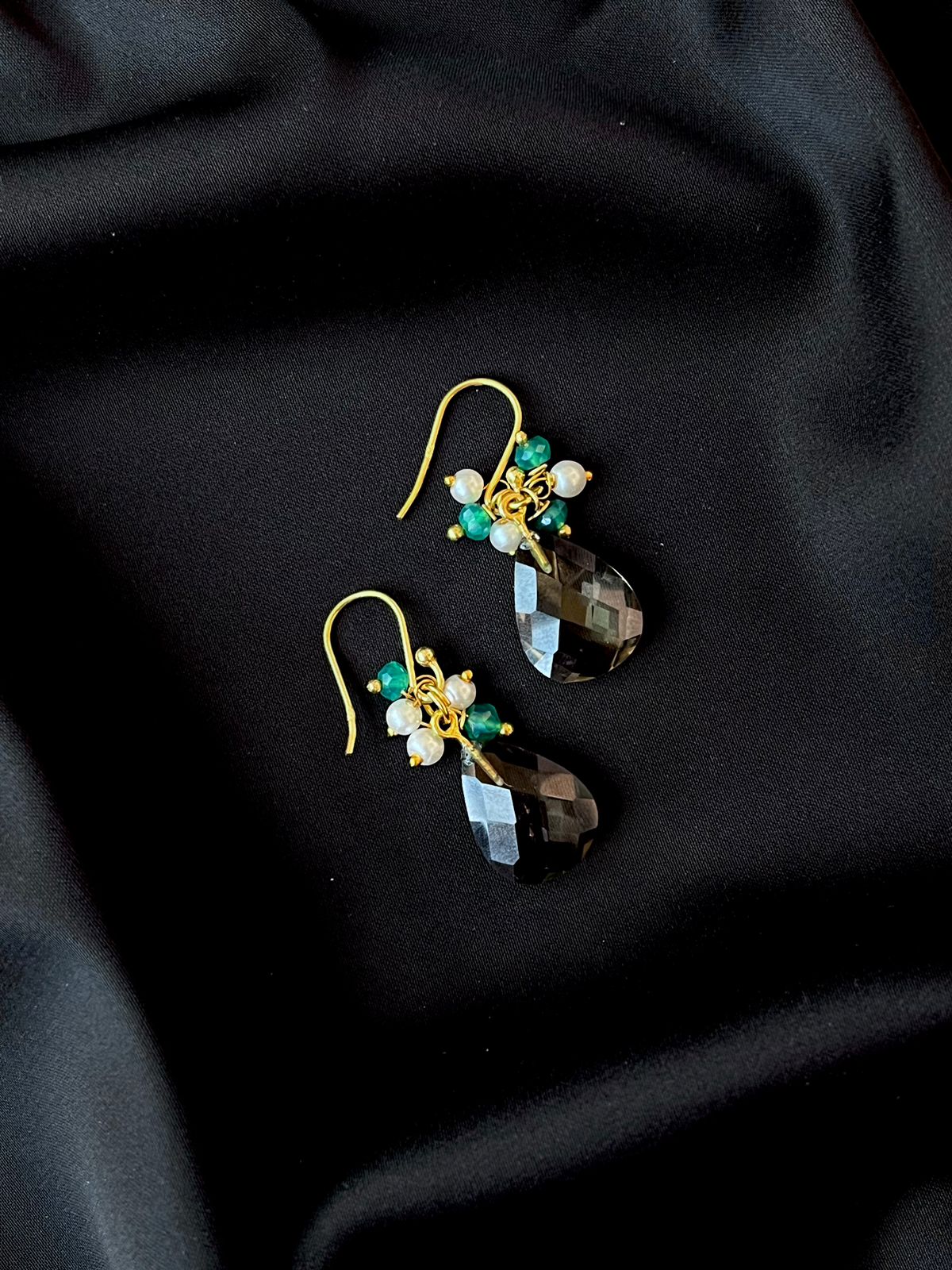 Smoky Quartz Stone Gold Plated 92.5 Silver Earring