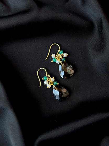 Smoky Quartz Stone Gold Plated 92.5 Silver Earring