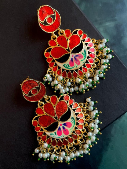 Meenakari Chandbali Flower Print Earring