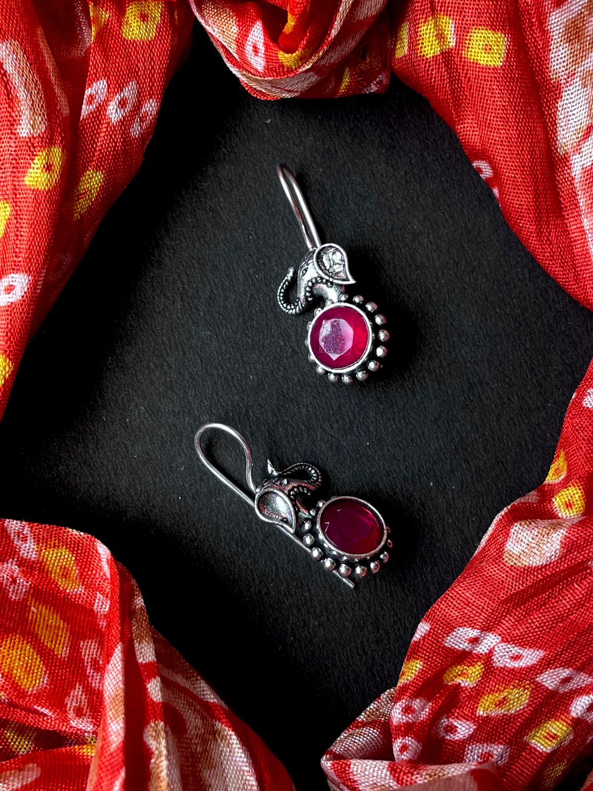 Monalisa Stone Oxidized Elephant shape Earring